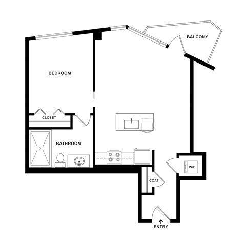 Floor plan for 1 bed, 1 bath, 758 sqft